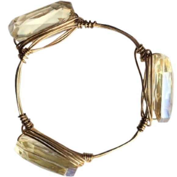 HAND CRAFTED Light Yellow Gold Glass Stone Wire Wrapped Cuff Bangle Bracelet - Picture 2 of 4